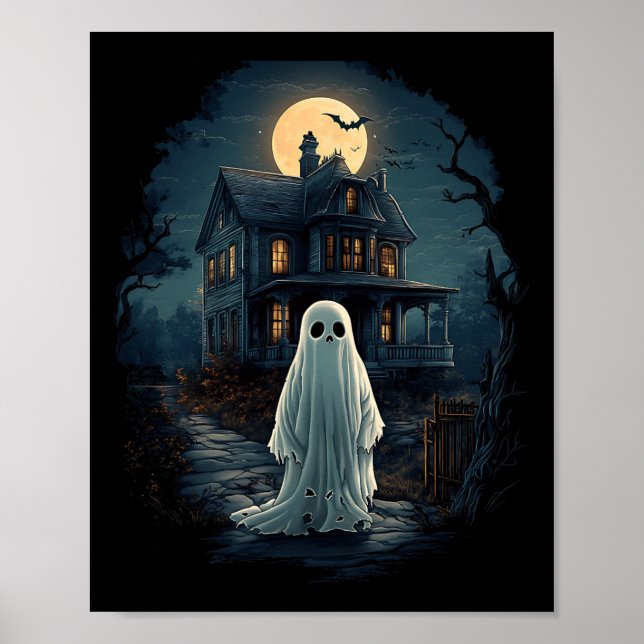 Affiche Vintage Haunted House Midnight Éffrayant Fantôme e (Devant)