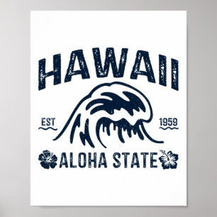Affiche Vintage Hawaï État Aloha Vague Surf Plage Hawaïenn