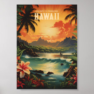 Affiche Vintage Hawaii Beach Travel Art