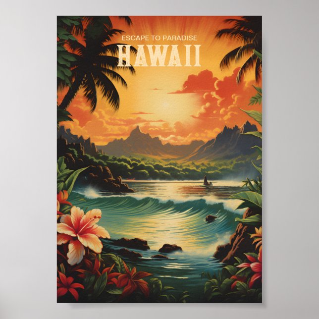 Affiche Vintage Hawaii Beach Travel Art (Devant)