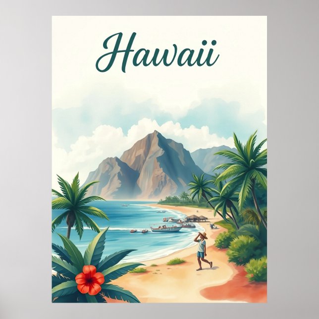 Affiche Vintage Hawaii Travel Illustration (Devant)