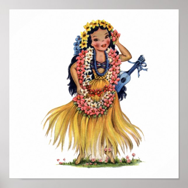 Affiche Vintage Hawaiienne en tenue hula (Devant)
