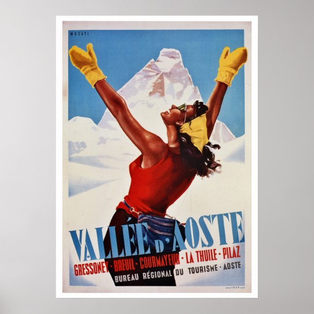 Affiche Vintage hiver randonnée Alpes italiennes Voyage (Devant)