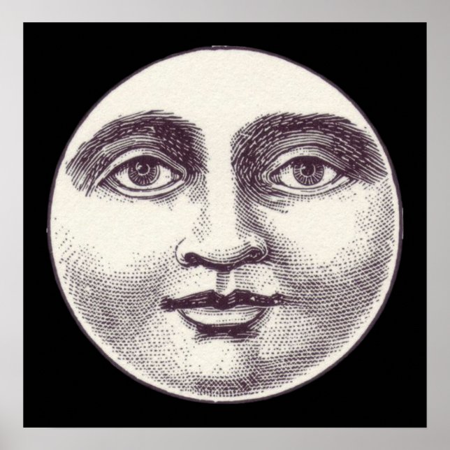 Affiche Vintage homme dans la pleine lune visage lune (Devant)
