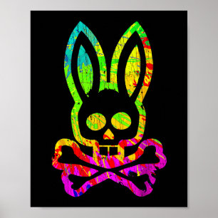 Affiche Vintage Horreur Lapin Rabbit Face Tie Dye Joyeux E