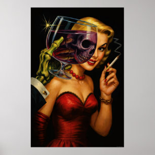 Affiche Vintage Horreur Noir – Femme Fatale Squele