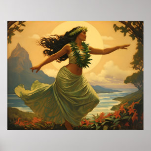 Affiche Vintage Hula Dance Hawaï Voyage femme