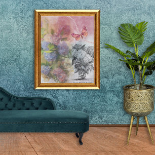 Affiche Vintage Hydrangea Luxe Elégance