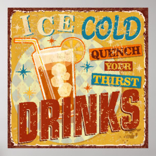 Affiche Vintage Ice Cold verres metal sign. vintage