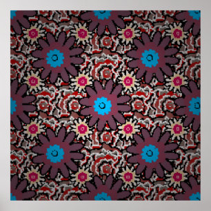 Affiche Vintage illustration. Folkloric ethnic purple, red