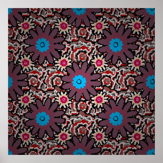 Affiche Vintage illustration. Folkloric ethnic purple, red (Devant)