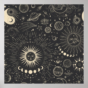 Affiche Vintage illustration set of moon phases. Different