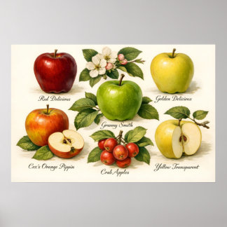 Affiche Vintage Illustration with Apple Varieties 