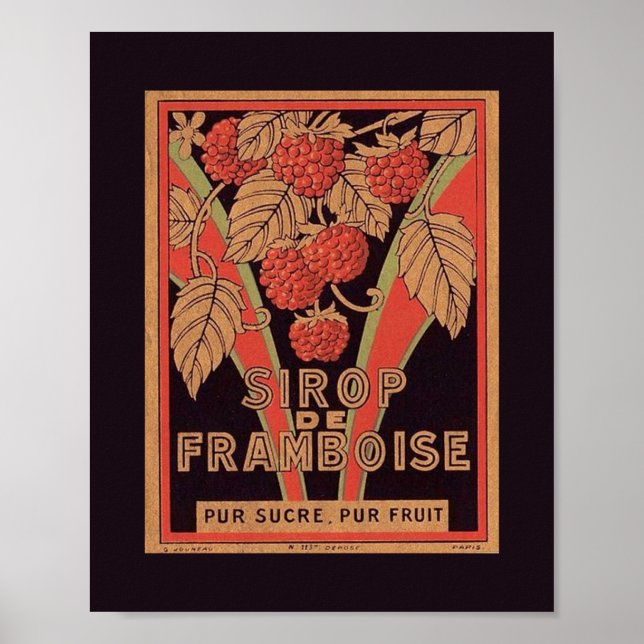 Affiche Vintage Image Français RASPBERRY SYRUP Étiquette P (Devant)