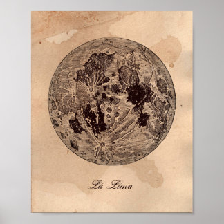 Affiche Vintage image Moon Astronomy Tea Stained Paper