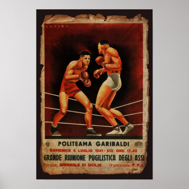 Affiche Vintage Italien Boxing Sports Combattre Rétro (Devant)