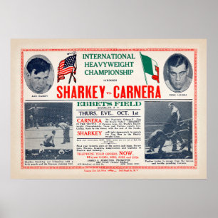 Affiche Vintage Jack Sharkey vs Primo Carnera Boxing