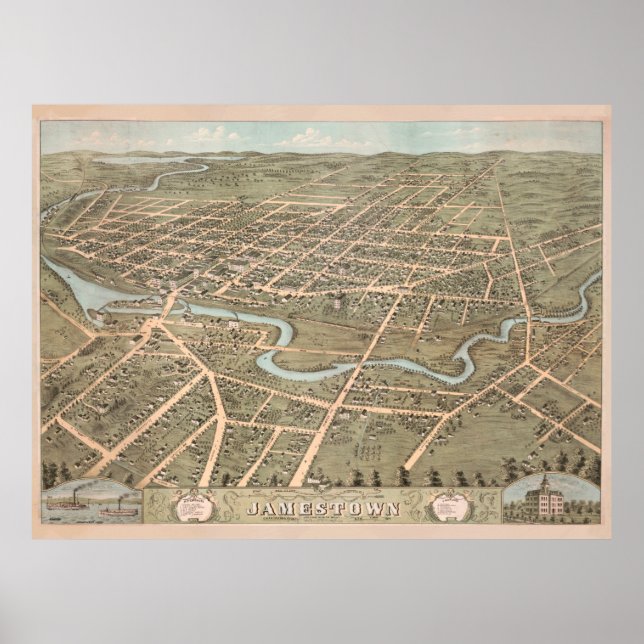 Affiche Vintage Jamestown NY Map (1871) (Devant)