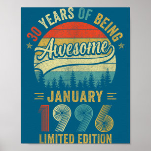 Affiche Vintage janvier 1996 Ancien 30e anniversaire Homme