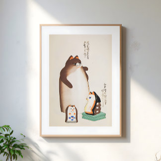 Affiche Vintage Japanese Cat Illustration