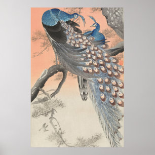 Affiche Vintage Japanese Peacocks on Tree Branch