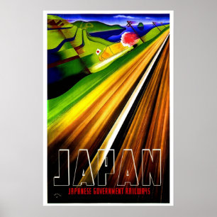 Affiche Vintage Japon Chemins de Fer Voyage Train