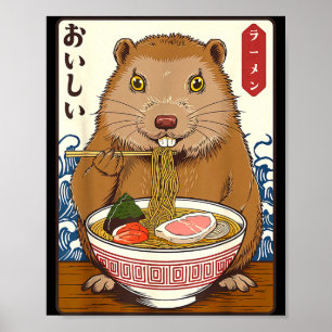 Affiche Vintage japonais Art Groundhog Mange Ramen Drôle G