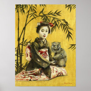 Affiche Vintage Japonais Geisha Et Demon Print