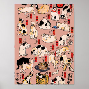 Affiche Vintage japonais motif de chat Ukiyo-e : Kuniyoshi