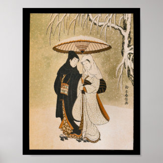 Affiche Vintage Japonais Mur Art femme neige
