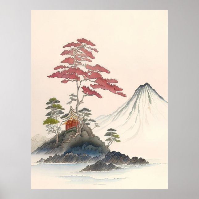 Affiche Vintage Japonais Paysage Art (Devant)