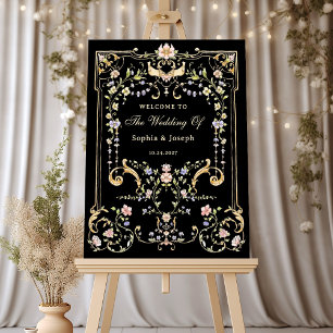 Affiche Vintage Jardin Noir coloré Luxe Mariage Accueil