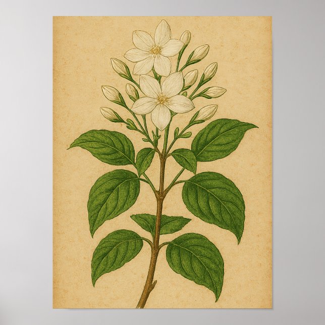 Affiche Vintage Jasmine on Weathered Paper (Devant)