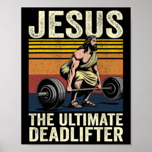Affiche Vintage Jésus L'ultime Deadlifter Funny Christ
