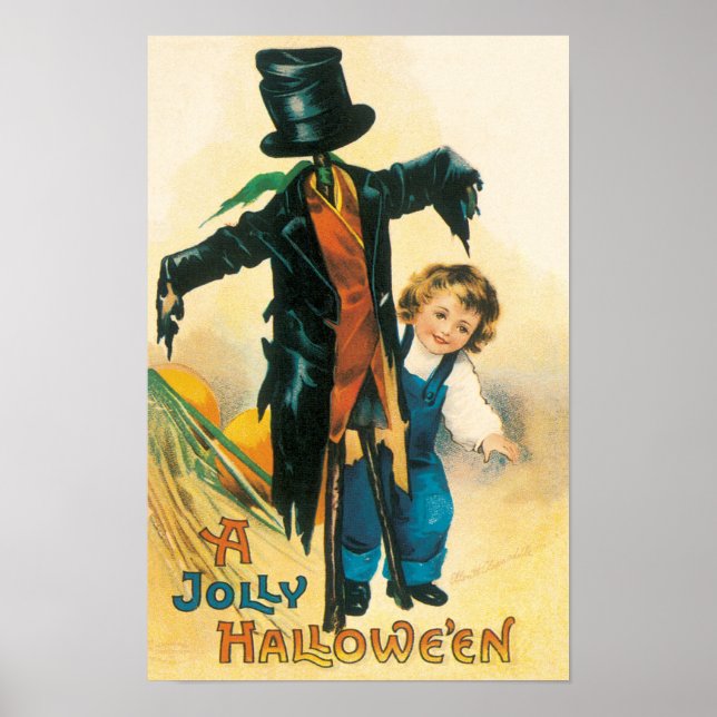Affiche Vintage Jolly Halloween Scarecrow Ellen Clapsaddle (Devant)