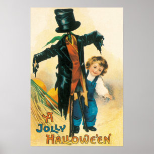 Affiche Vintage Jolly Halloween Scarecrow Ellen Clapsaddle