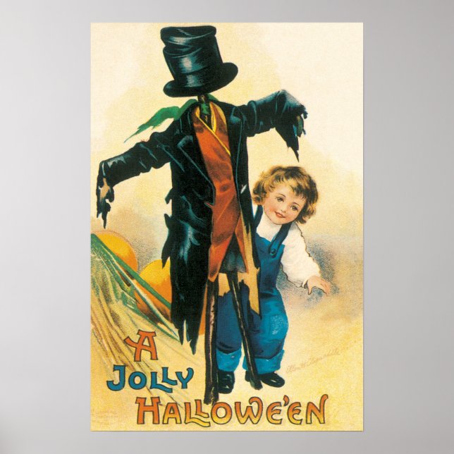 Affiche Vintage Jolly Halloween Scarecrow Ellen Clapsaddle (Devant)