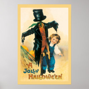 Affiche Vintage Jolly Halloween Scarecrow Ellen Clapsaddle