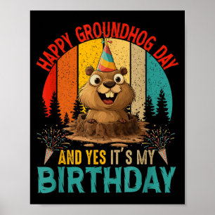 Affiche Vintage Jour de la marmotte Et mon anniversaire Ro