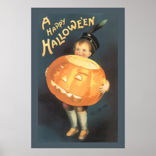 Affiche Vintage Joyeux Halloween par Ellen Clapsaddle (Devant)