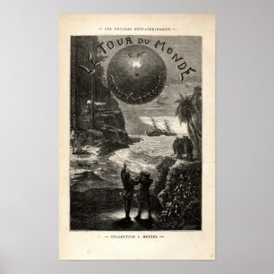 Affiche Vintage Jules Vern "Autour Du Monde..." Couverture