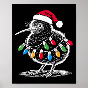 Affiche Vintage Kiwi Bird Santa Hat Noël Lumière Birdin