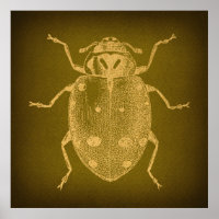 Vintage Ladybug Art Retro Gold & Green Style
