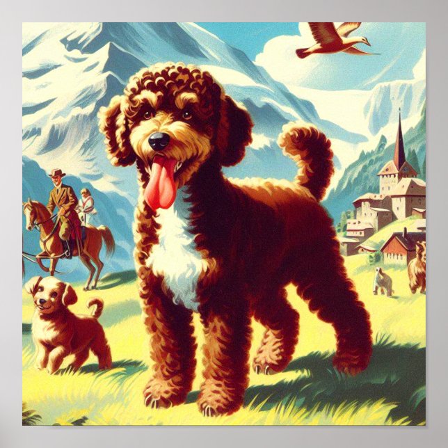 Affiche Vintage Lagotto Romagnolo Peinture de chien (Devant)