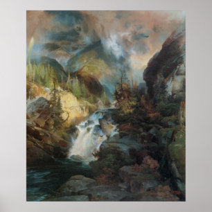 Affiche Vintage Landscape Waterfall in Mountains by Moran