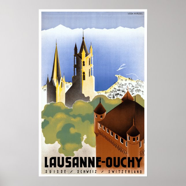 Affiche Vintage Lausanne-Ouchy Suisse Voyage (Devant)