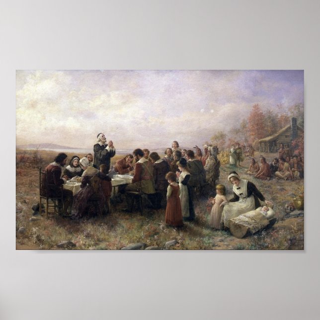 Affiche Vintage Le premier Thanksgiving à Plymouth (Devant)