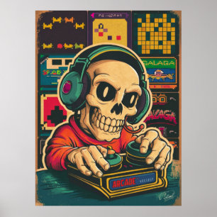 Affiche Vintage Lecteur de jeu de squelette