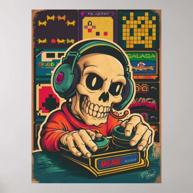 Affiche Vintage Lecteur de jeu de squelette (Devant)