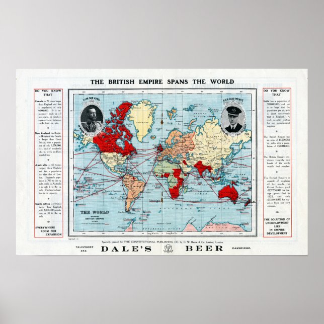 Affiche Vintage L'Empire britannique s'étend sur la carte  (Devant)